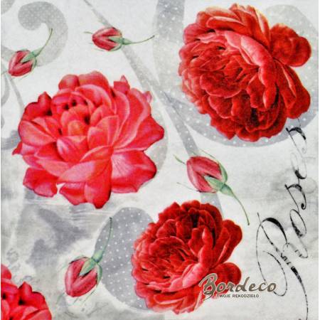 Serwetka decoupage firmy NOUVEAU róża czerwona 33x33cm